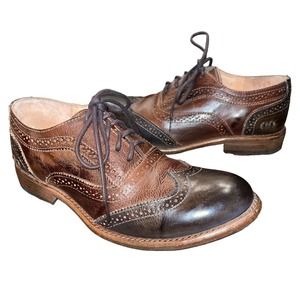 Bed Stu Natural Leather Vibram Soles Channing Oxford Wingtip Shoes Brown